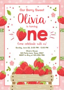 Birthday Invitation Strawberry V1 One design preview