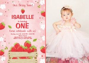 Birthday Invitation Strawberry V2 - With Photo design preview