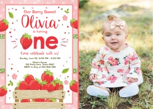 Birthday Invitation Strawberry V1 One - With Photo design preview
