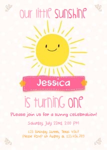 Birthday Invitation Our Little Sunshine Simple Pink design preview