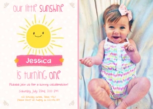 Birthday Invitation Our Little Sunshine Simple - With Photo: Birthday Invitation Our Little Sunshine Simple - With Photo