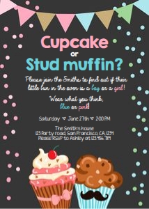 Gender Reveal Party Invitation Cupcake or Stud Muffin Black: Gender Reveal Party Invitation Cupcake or Stud Muffin Black