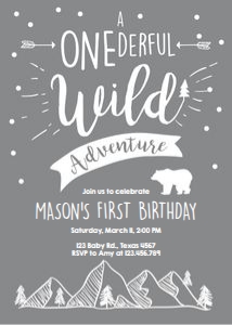Birthday Invitation Onederful Wild Adventure Grey design preview