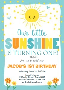 Birthday Invitation Sunshine Blue: Birthday Invitation Sunshine Blue