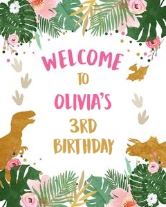 Welcome Sign Dinosaur Gold Girl design preview