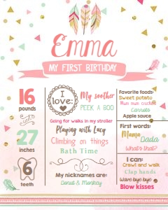 Birthday Milestones Poster Feathers Wild One design preview