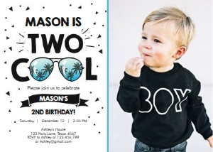 Birthday Invitation Two Cool White - With photo design preview