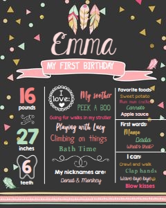 Birthday Milestones Poster Feathers Wild One Chalk design preview