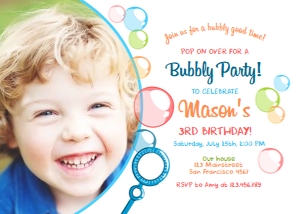 Birthday Invitation Bubble Party Boy - With Photo design preview