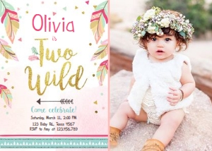 Birthday Invitation Two Wild Boho - With Photo design preview