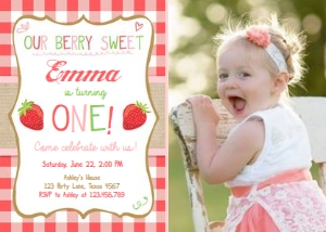 Birthday Invitation Strawberry Berry Sweet Pink - with photo design preview