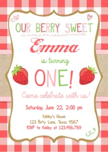Birthday Invitation Strawberry Berry Sweet Pink design preview