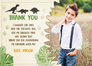 Thank you Card Dinosaur Boy - With photo design preview