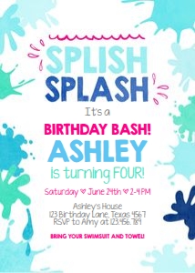 Birthday Invitation Splish Splash Pink design preview