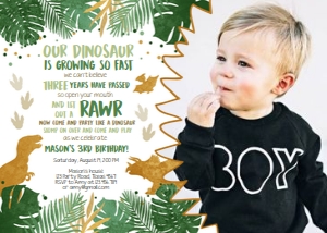 Birthday Invitation Dinosaur Boy - with photo design preview