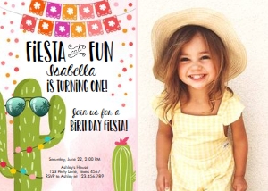 Birthday Invitation Pink Fiesta and Fun Cactus - With photo design preview