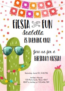 Birthday Invitation Pink Fiesta and Fun Cactus design preview