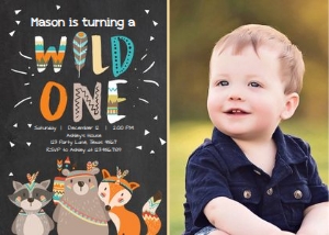 Birthday Invitation Tribal Wild One Animals design preview