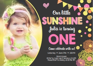 Birthday Invitation Our Little Sunshine Confetti Black design preview