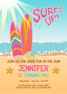 Birthday Invitation Surf Girl design preview