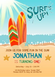 Birthday Invitation Surf Boy design preview
