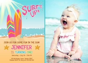 Birthday Invitation Surf Girl - With Photo design preview