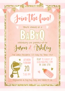 Baby Shower Invitation BabyQ Pink and Gold design preview