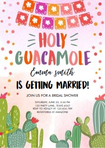 Bridal Shower Invitation Fiesta Pink Holy Guacamole design preview