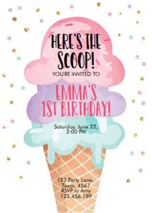 Birthday Invitation Ice Cream White Pink Purple design preview
