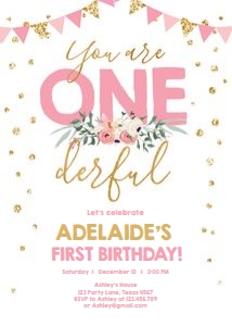 Birthday Invitation Onederful Pink Gold Girl design preview