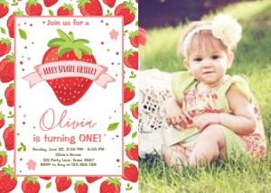 Birthday Invitation Strawberry - With photo design preview