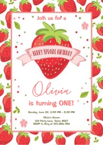 Birthday Invitation Strawberry design preview