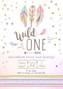 Birthday Invitation Wild One Feathers Pink Purple design preview