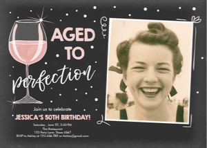 Birthday Invitation Aged to Perfection Pink Wine - With Photo design preview
