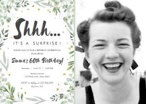 Birthday Invitation Greenery Surprise - with photo design preview