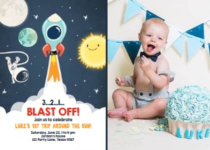 Birthday Invitation Space Rocket Boy - With Photo design preview