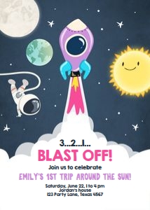 Birthday Invitation Space Ship Girl: Birthday Invitation Space Rocket Girl