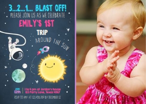 Birthday Invitation Space Girl - With Photo design preview