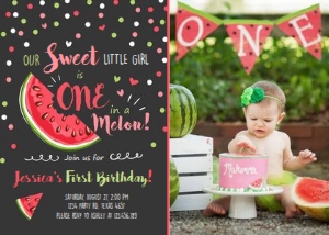 Birthday Invitation One in a Melon Chalk Photo design preview
