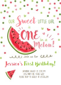 Birthday Invitation One in a Melon White design preview
