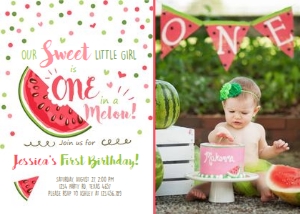 Birthday Invitation One in a Melon White Photo design preview