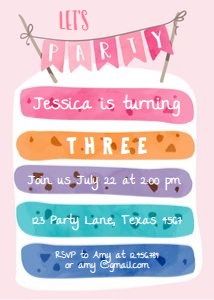 Birthday Invitation Cake Pink design preview