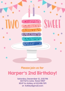 Birthday Invitation Cake Two Sweet design preview
