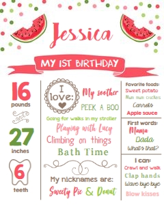Birthday Milestone Poster One in a Melon White design preview