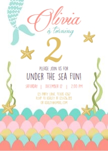 Birthday Invitation Mermaid Under the Sea Coral Gold design preview