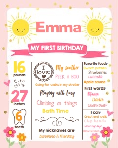 Birthday Milestones Poster Sunshine Pink White design preview