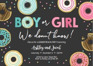 Gender Reveal Party Invitation Donut Black design preview