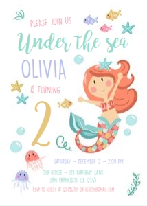 Birthday Invitation Mermaid Under the Sea Red design preview