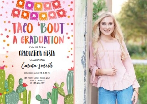 Taco Bout a Graduation Invitation Fiesta Pink - With photo design preview