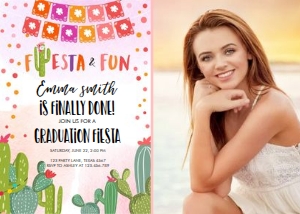 Graduation Invitation Fiesta Pink - With photo design preview